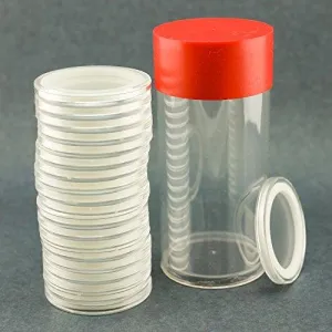 (1) Airtite Coin Holder Storage Container & (20) White Ring 39Mm Air-Tite Coin Holder Capsules For 1Oz Silver & Copper Rounds And Casino Chips