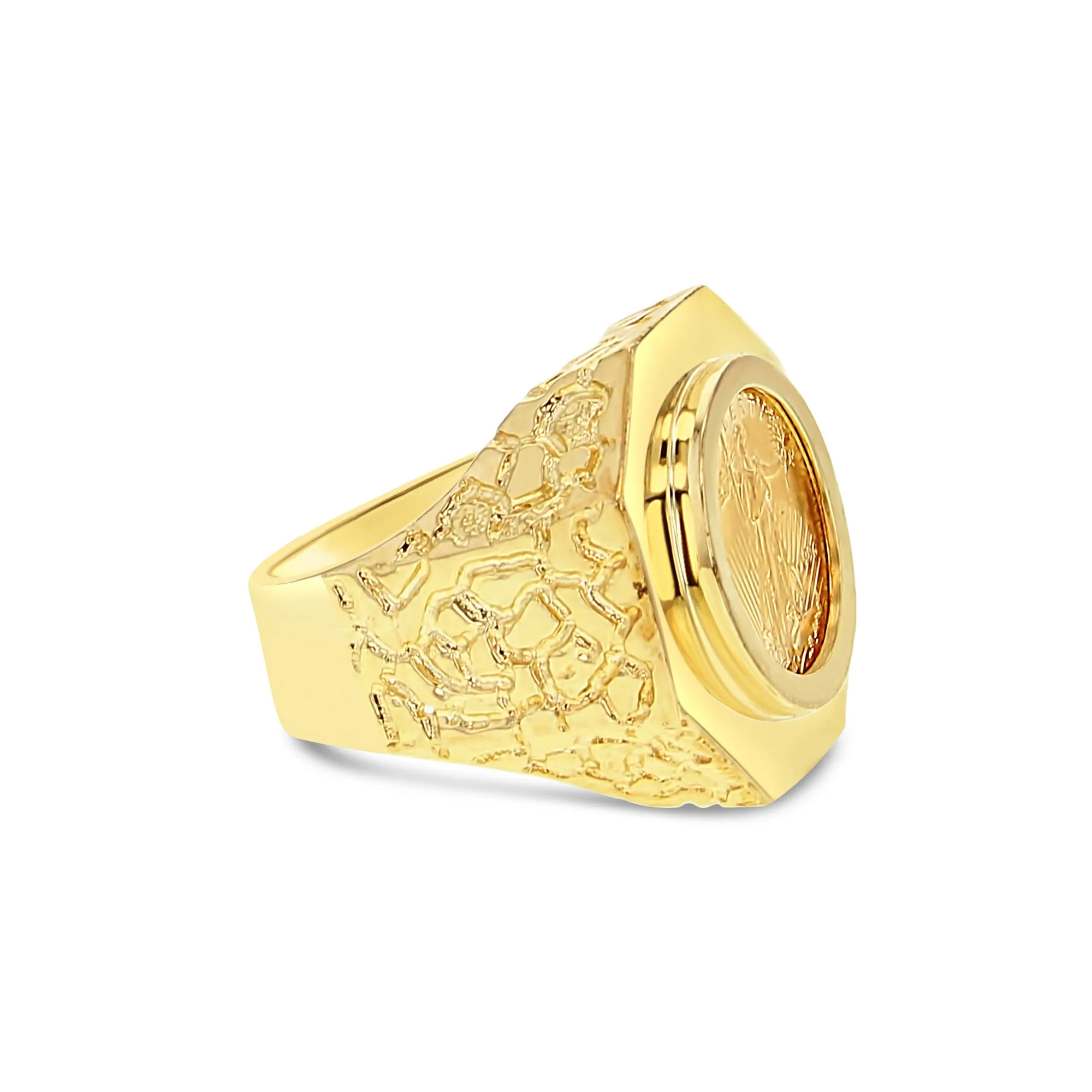 1/10OZ Lady Liberty Coin Ring with Octagon Bezel & Nugget Band