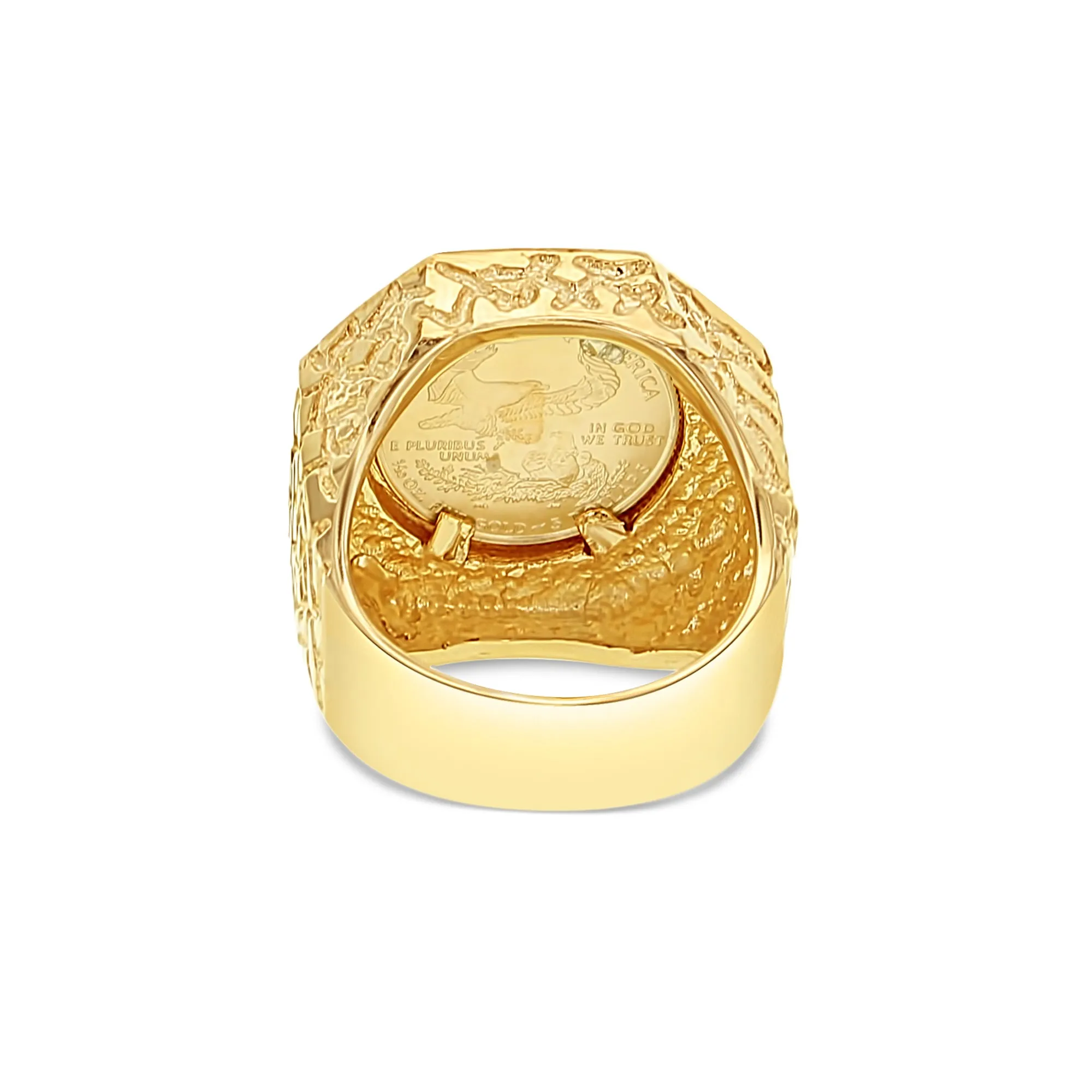 1/10OZ Lady Liberty Coin Ring with Octagon Bezel & Nugget Band
