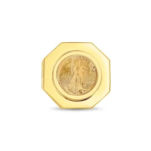 1/10OZ Lady Liberty Coin Ring with Octagon Bezel & Nugget Band