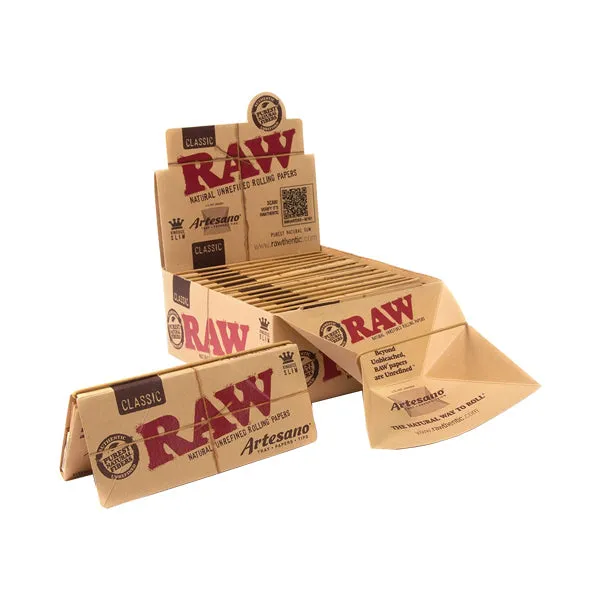 15 Raw Classic Artesano King Size Slim Rolling Papers   Tray & Tips