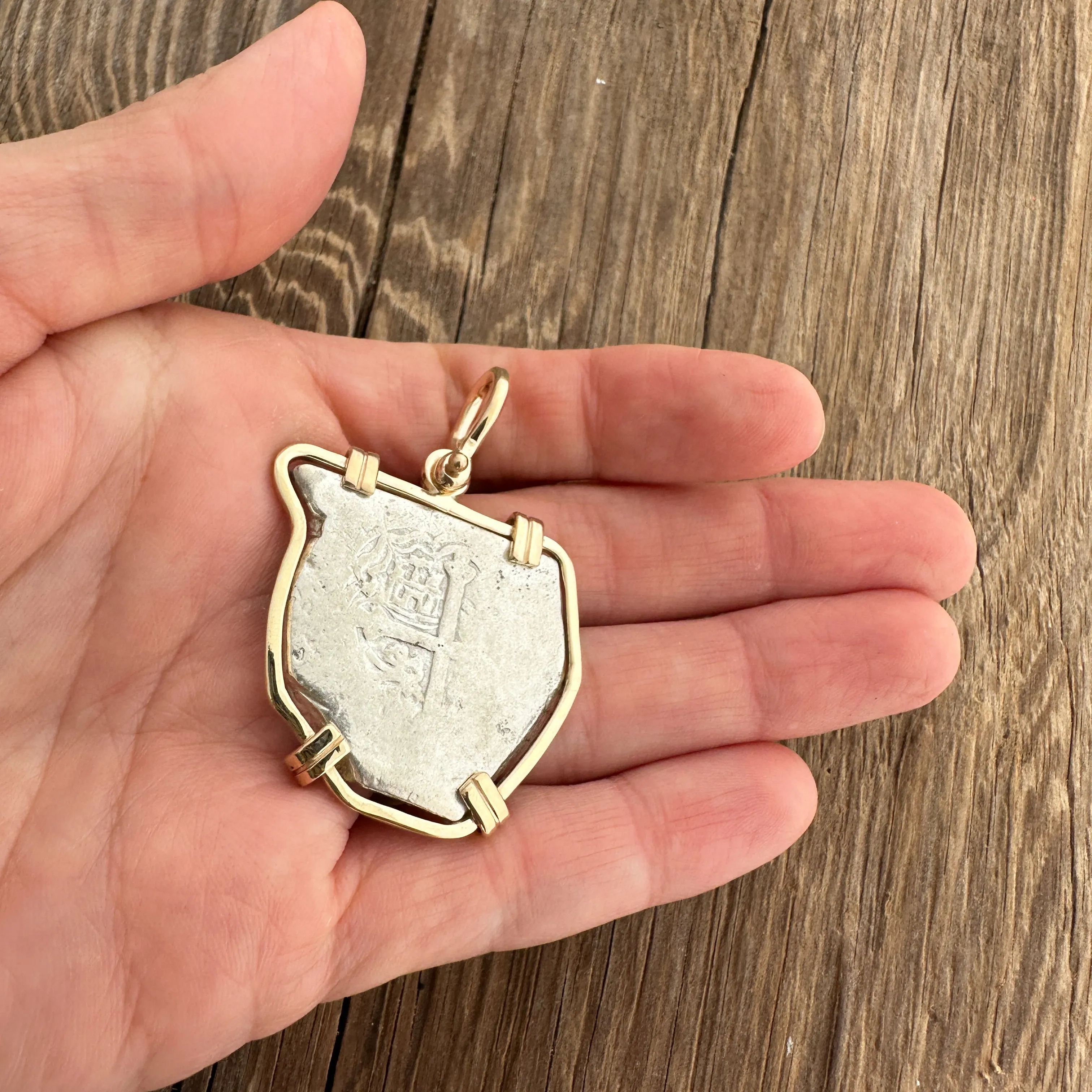 1715 Shipwreck Coin Pendant in 14k and Silver, Grade 1, 8 Reales #PC24-31976