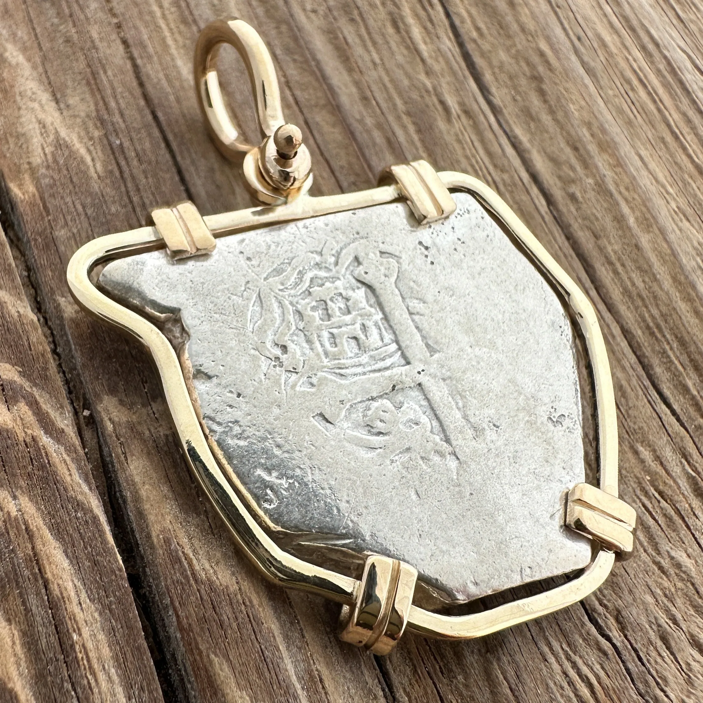 1715 Shipwreck Coin Pendant in 14k and Silver, Grade 1, 8 Reales #PC24-31976