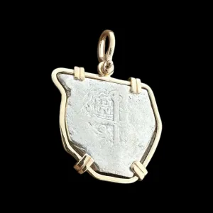 1715 Shipwreck Coin Pendant in 14k and Silver, Grade 1, 8 Reales #PC24-31976