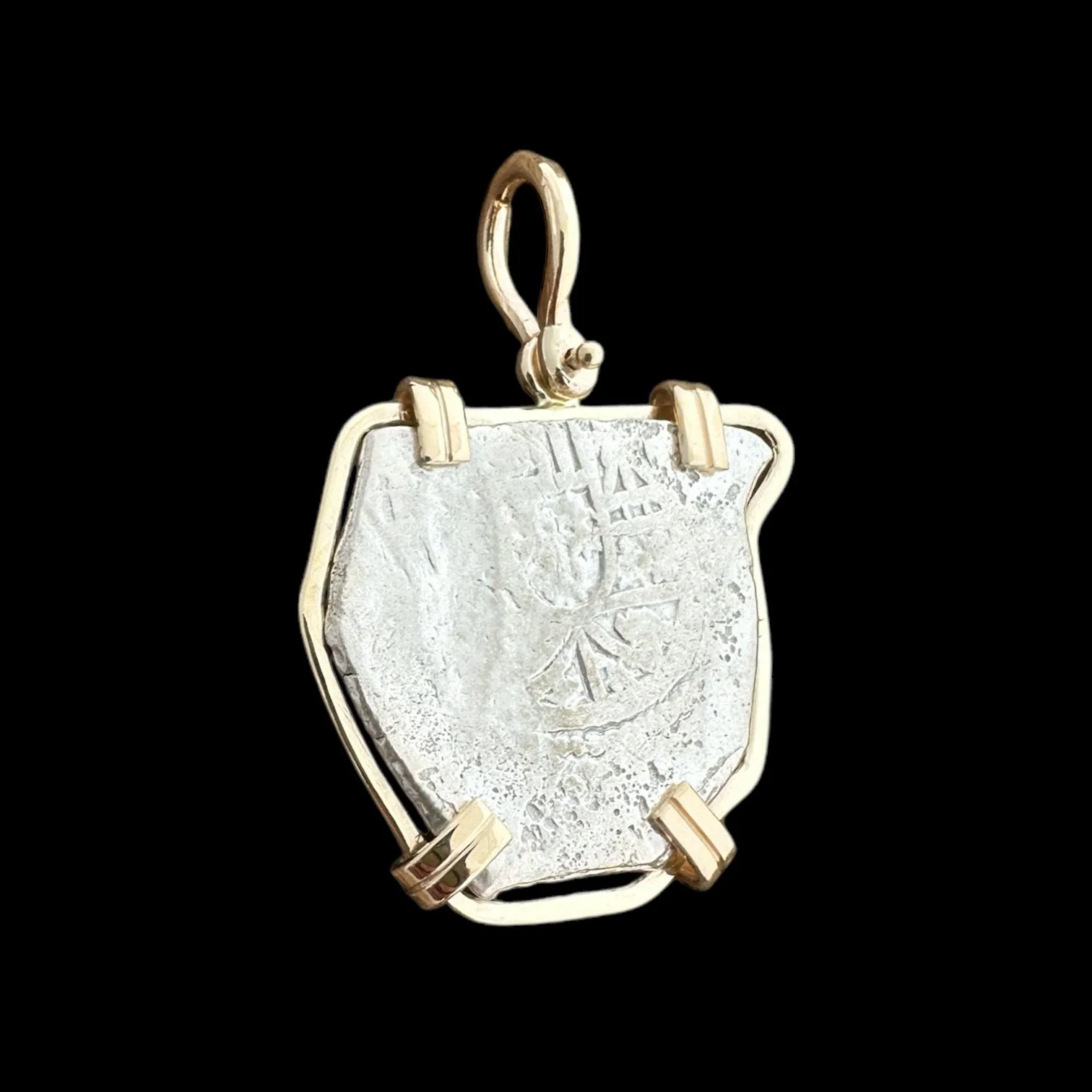 1715 Shipwreck Coin Pendant in 14k and Silver, Grade 1, 8 Reales #PC24-31976