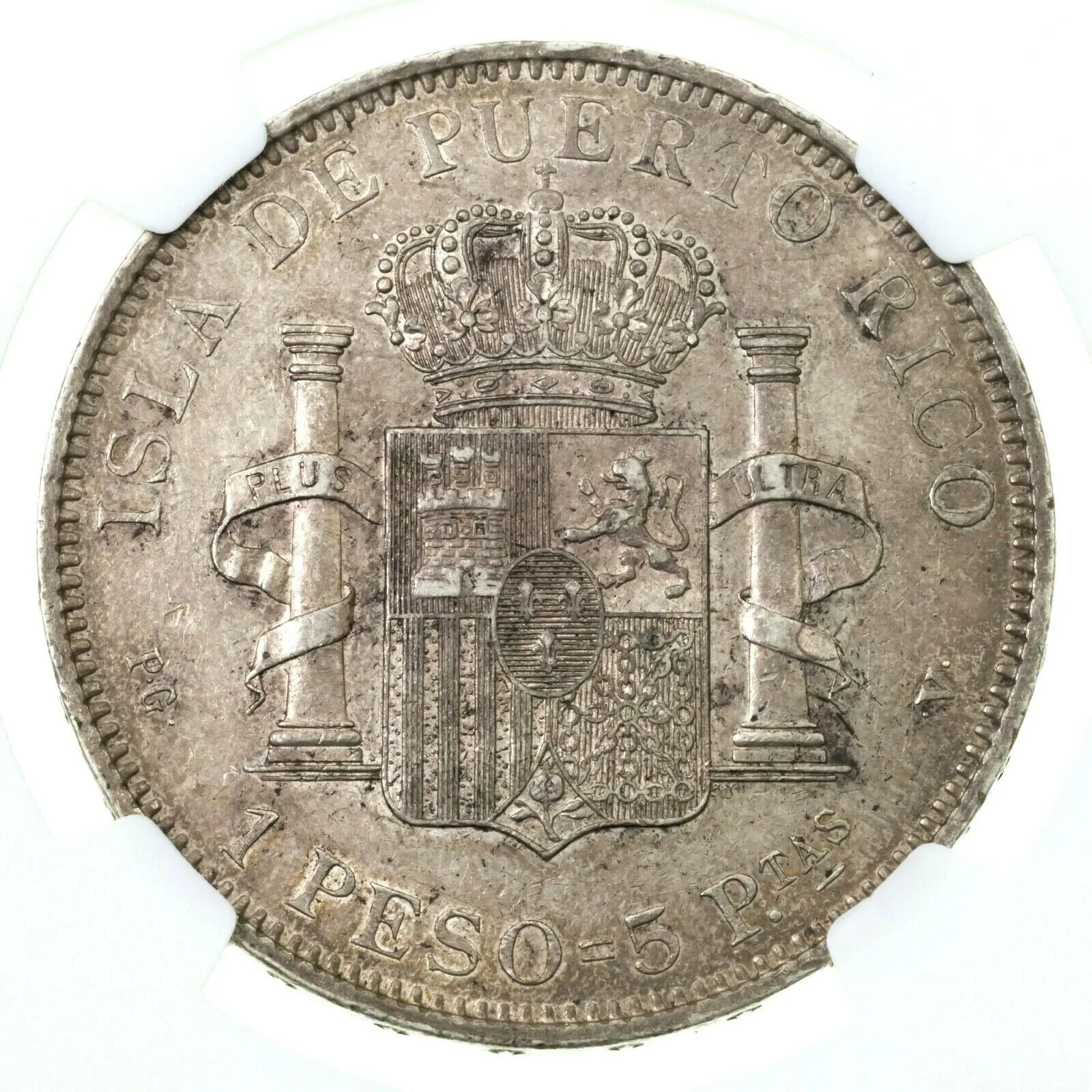 1895 PGV Puerto Rico Peso Silver Coin Graded AU-55 By NGC KM# 24