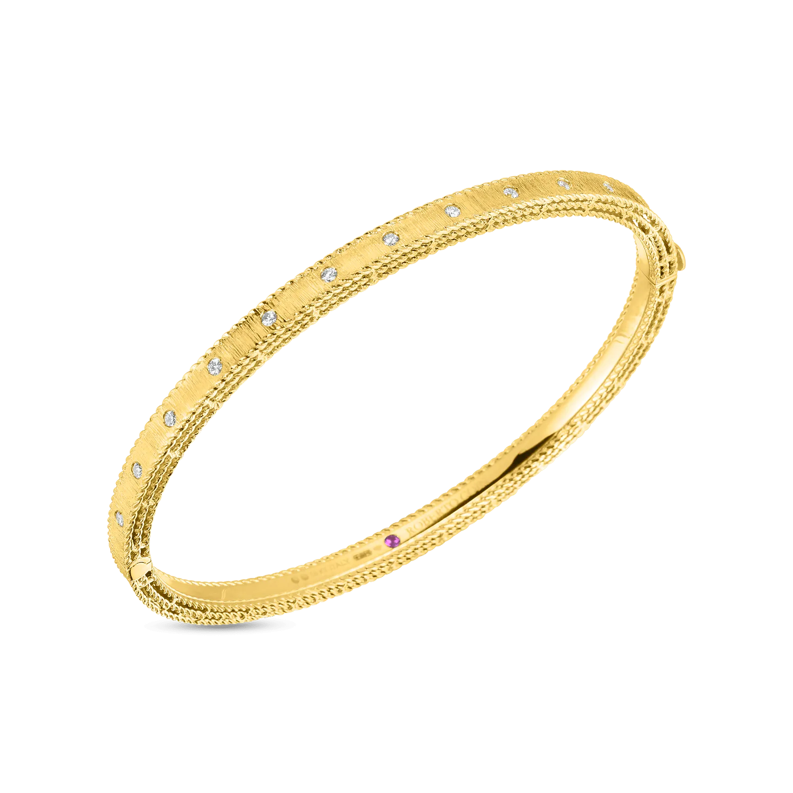 18K GOLD PRINCESS DIAMOND SATIN BANGLE - 18K Yellow Gold