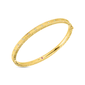 18K GOLD PRINCESS DIAMOND SATIN BANGLE - 18K Yellow Gold