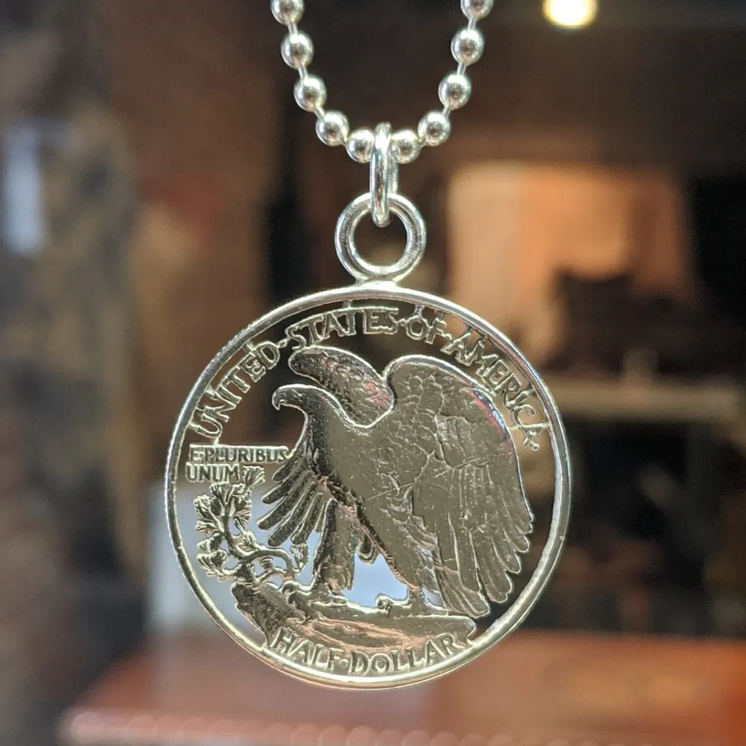 1941 Walking Liberty Half Dollar Cut Coin Necklace