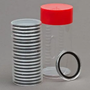 (2) Airtite Coin Holder Storage Container & (20) Black Ring 28Mm Air-Tite Coin Holder Capsules For 1/2Oz Gold Philharmonics
