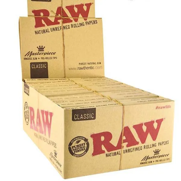 24 Raw Classic King Size Slim Rolling Papers   Tips (Connoisseur)