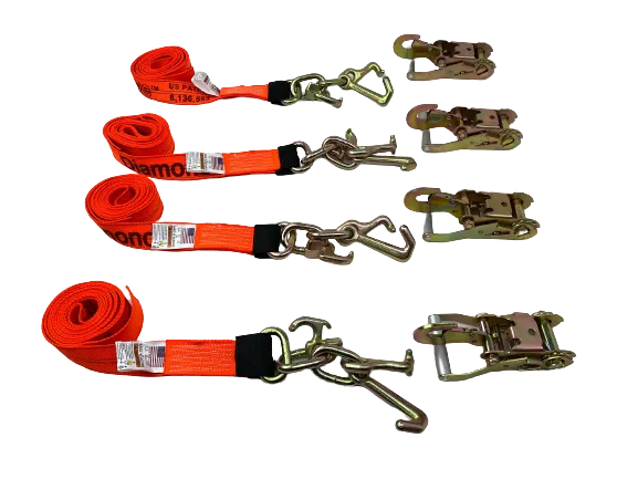 2" x 10' RTJ Diamond Weave Straps with Snap Hook Ratchets (4 PACK)