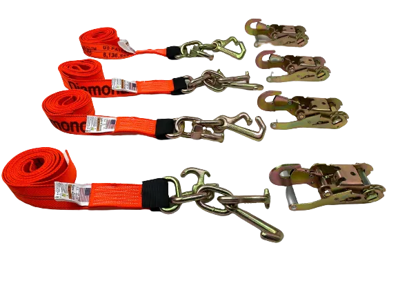 2" x 10' RTJ Diamond Weave Straps with Snap Hook Ratchets (4 PACK)
