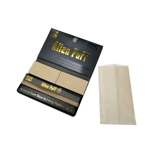33 Alien Puff Black & Gold 1 1/4 Size Magnetic Unbleached Rolling Papers   Tips