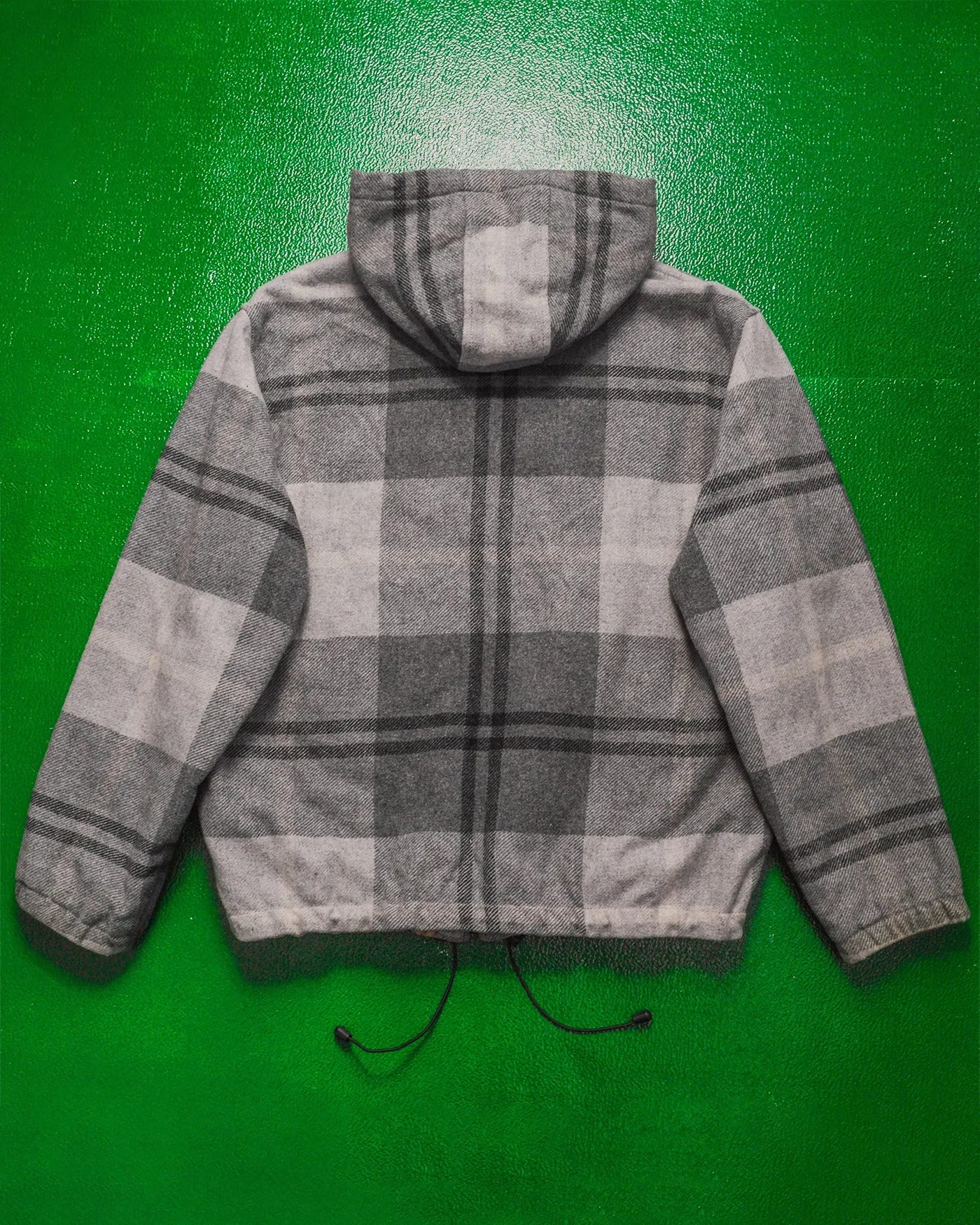 90s Wool/ Mohair Grey Scale Plaid Quilted Zip Up Jacket (M~L)