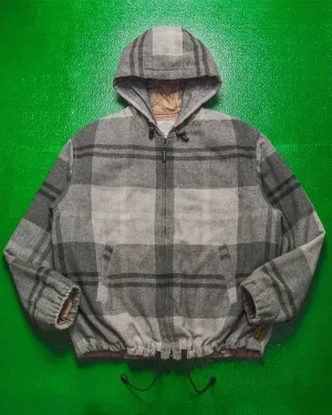 90s Wool/ Mohair Grey Scale Plaid Quilted Zip Up Jacket (M~L)