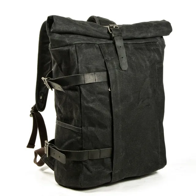 Adventurer Backpack, Waxed Canvas, Army Green/Black/Khaki, 14 inches