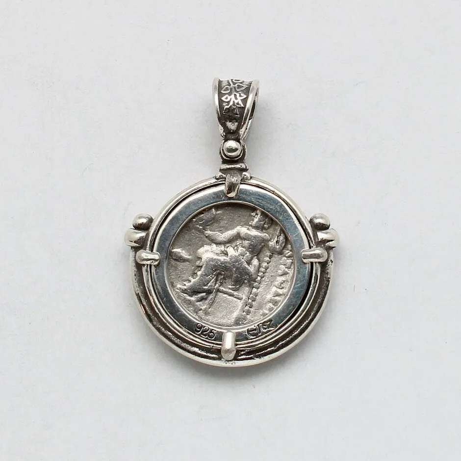 Alexander the Great Drachma Coin, Silver Pendant, ID14479
