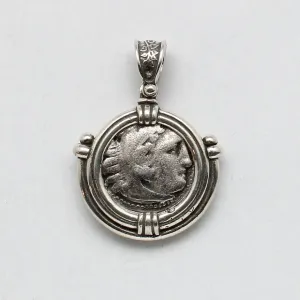 Alexander the Great Drachma Coin, Silver Pendant, ID14479