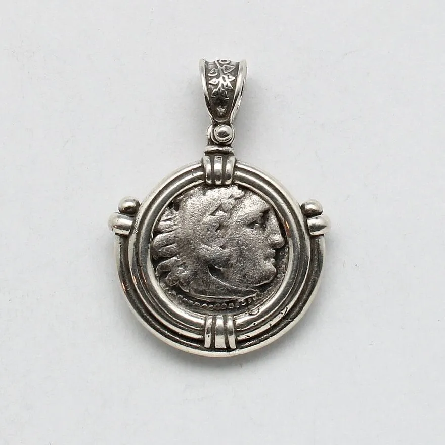 Alexander the Great Drachma Coin, Silver Pendant, ID14479
