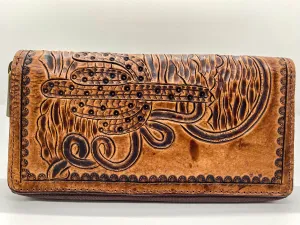 American Darling Hand Carved Leather Wallet Tan Brown With Cactus
