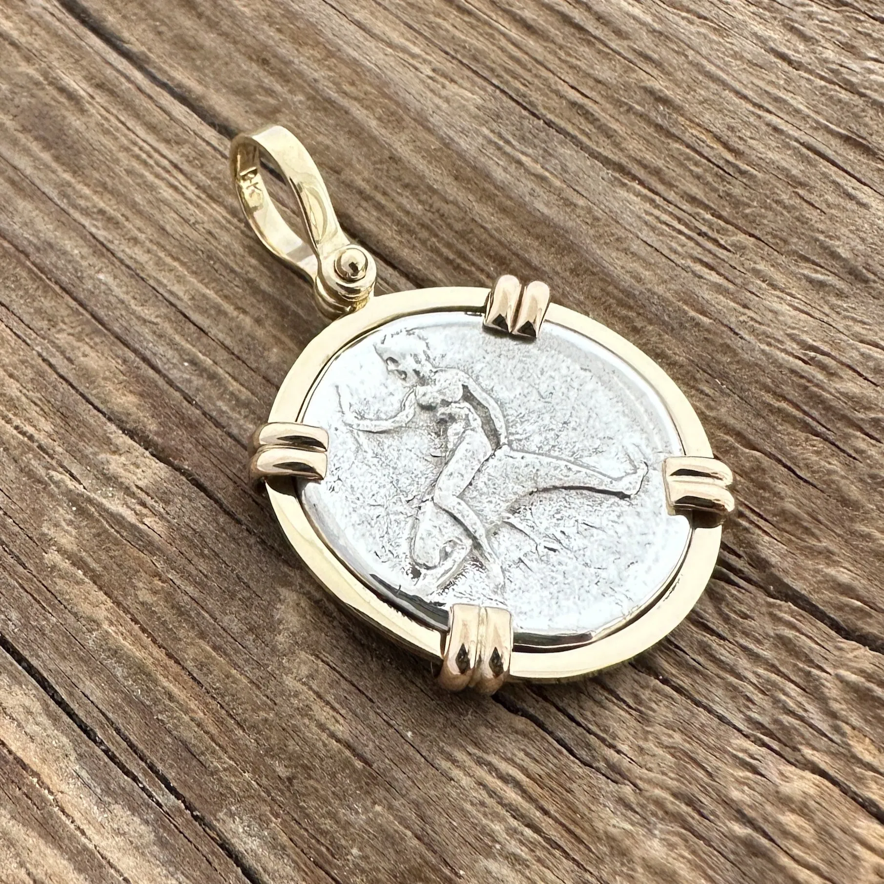 Ancient Coin Set in 14K, Calabria Didrachm - Boy on Dolphin #BYDOLPH-MNT2B