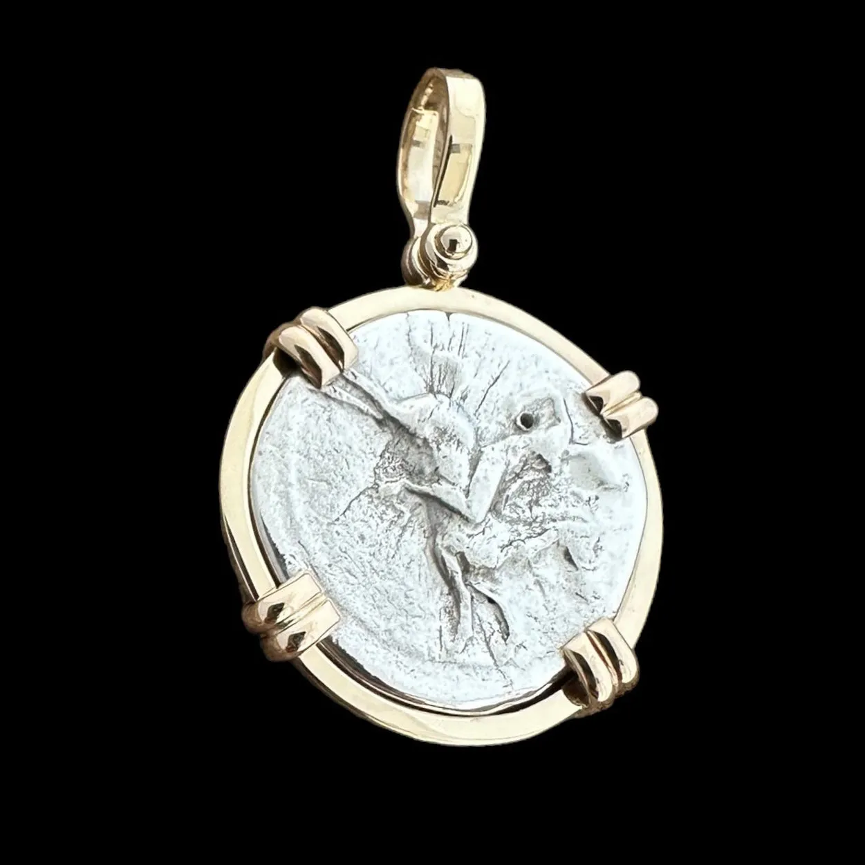 Ancient Coin Set in 14K, Calabria Didrachm - Boy on Dolphin #BYDOLPH-MNT2B