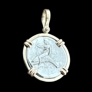 Ancient Coin Set in 14K, Calabria Didrachm - Boy on Dolphin #BYDOLPH-MNT2B