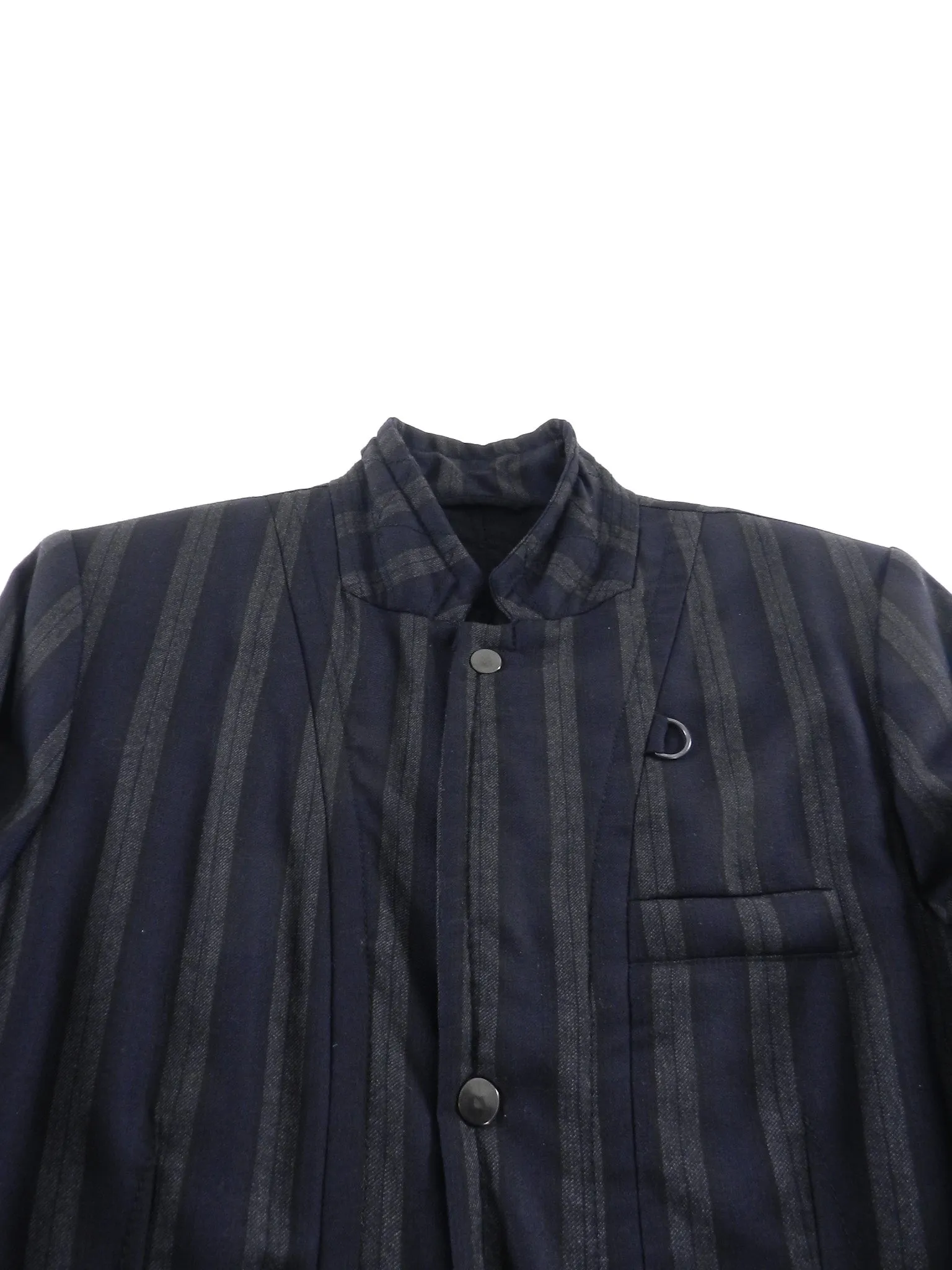 Ann Demeulemeester Navy and Grey Striped Jacket - M