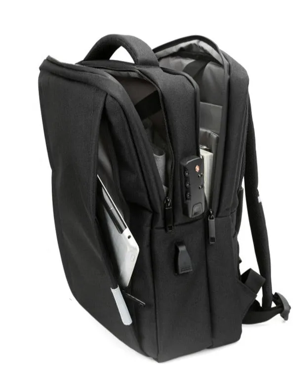 Anti Theft Travel Pack Laptop Backpack, USB Power Plug, Black/Blue/Gray