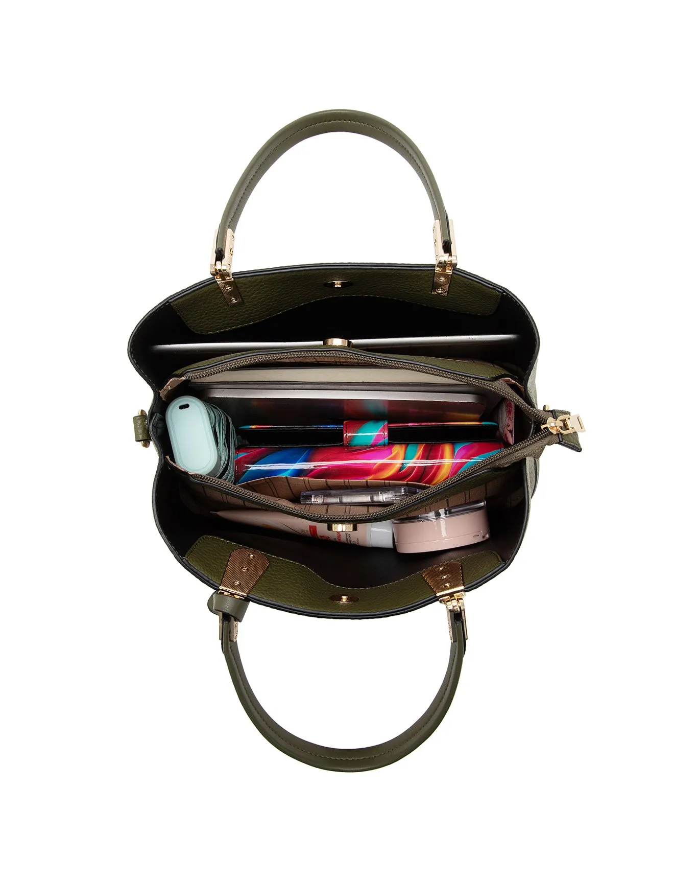 ASHER VEGAN TRIPLE COMPARTMENT BAG- XB-2350-OLIVE- NEW IN