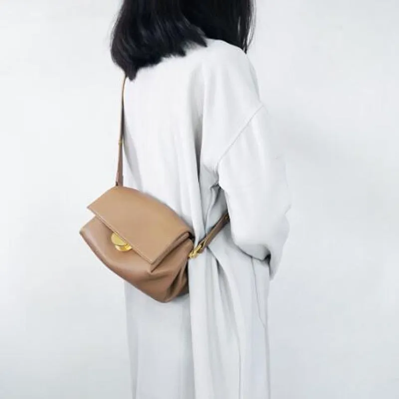 Augusta Leather Shoulder Bag Crossbody Bag Handbag - Beige/Black/Brown