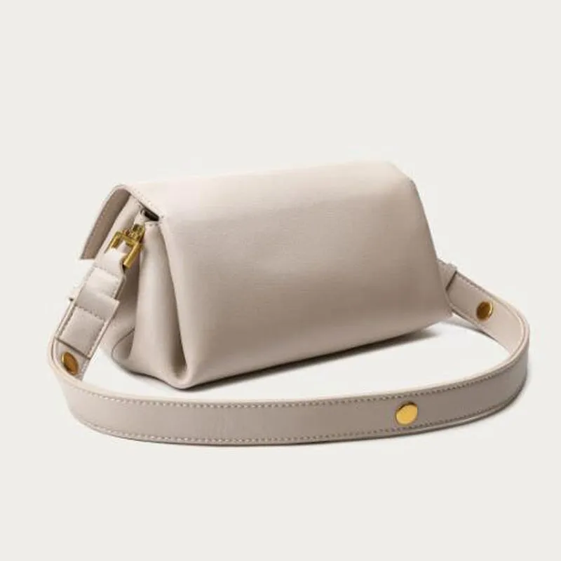 Augusta Leather Shoulder Bag Crossbody Bag Handbag - Beige/Black/Brown