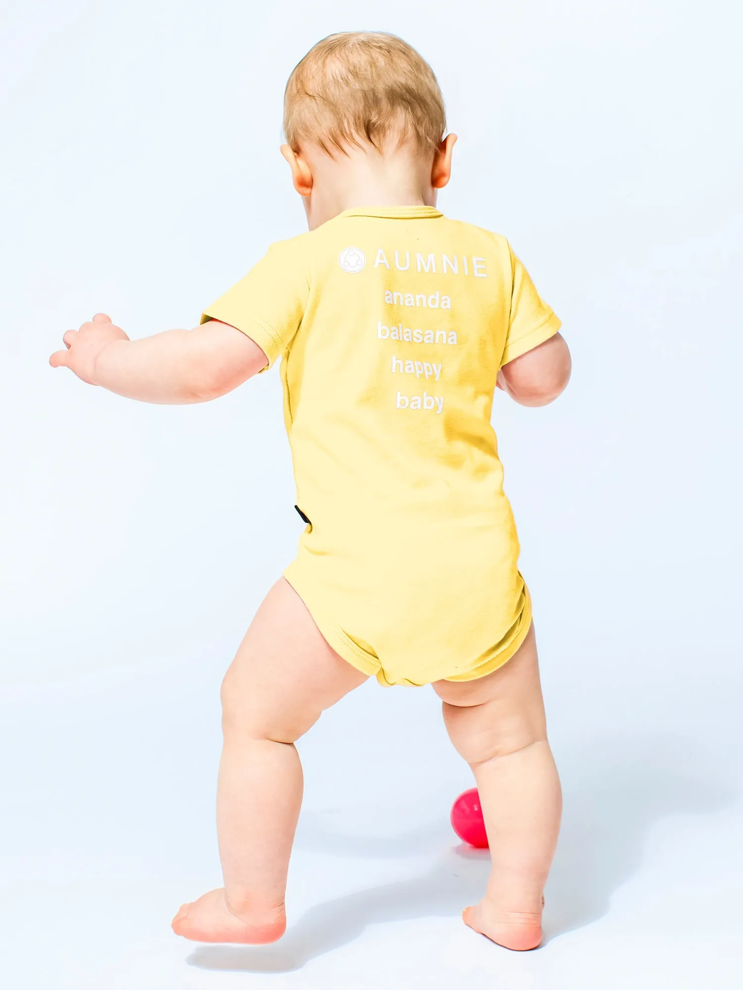 AUMkids HAPPY BABY SHORT SLEEVE ONESIE   BIB SET, YELLOW
