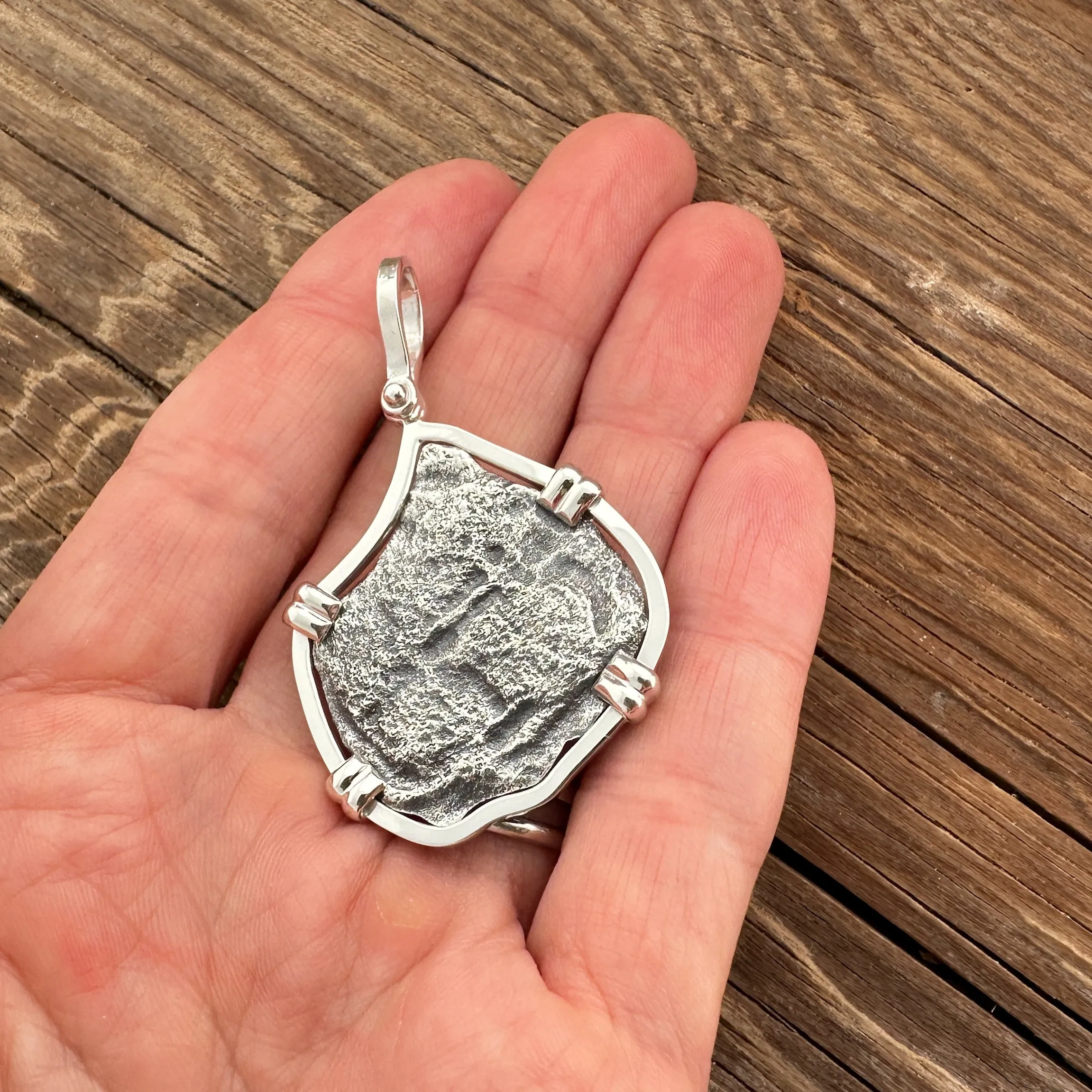 Authentic 8 Reales Coin from Consolacion Shipwreck in Silver Mount #8CNSL-JJ-MNT11