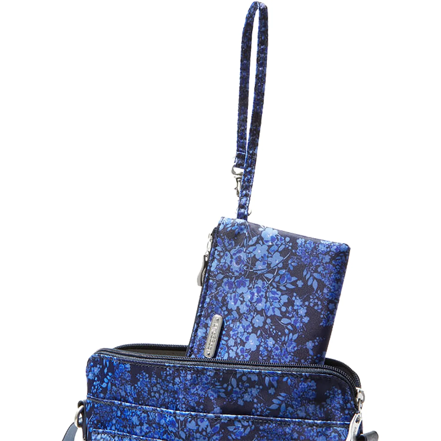 Baggallini Go Bagg with RFID Phone Wristlet Ink Hydrangea Nylon