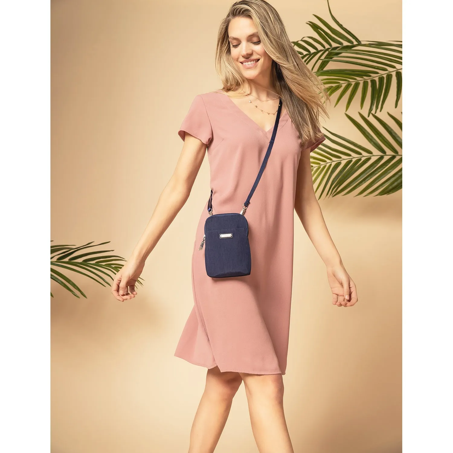 Baggallini Take Two RFID Bryant Crossbody Pink Blossom Nylon