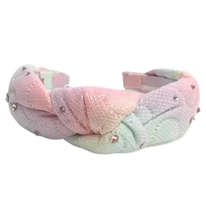 Bari Lynn Glitter Tie Dye Heart Knot Headband w/Crystals - Pastel