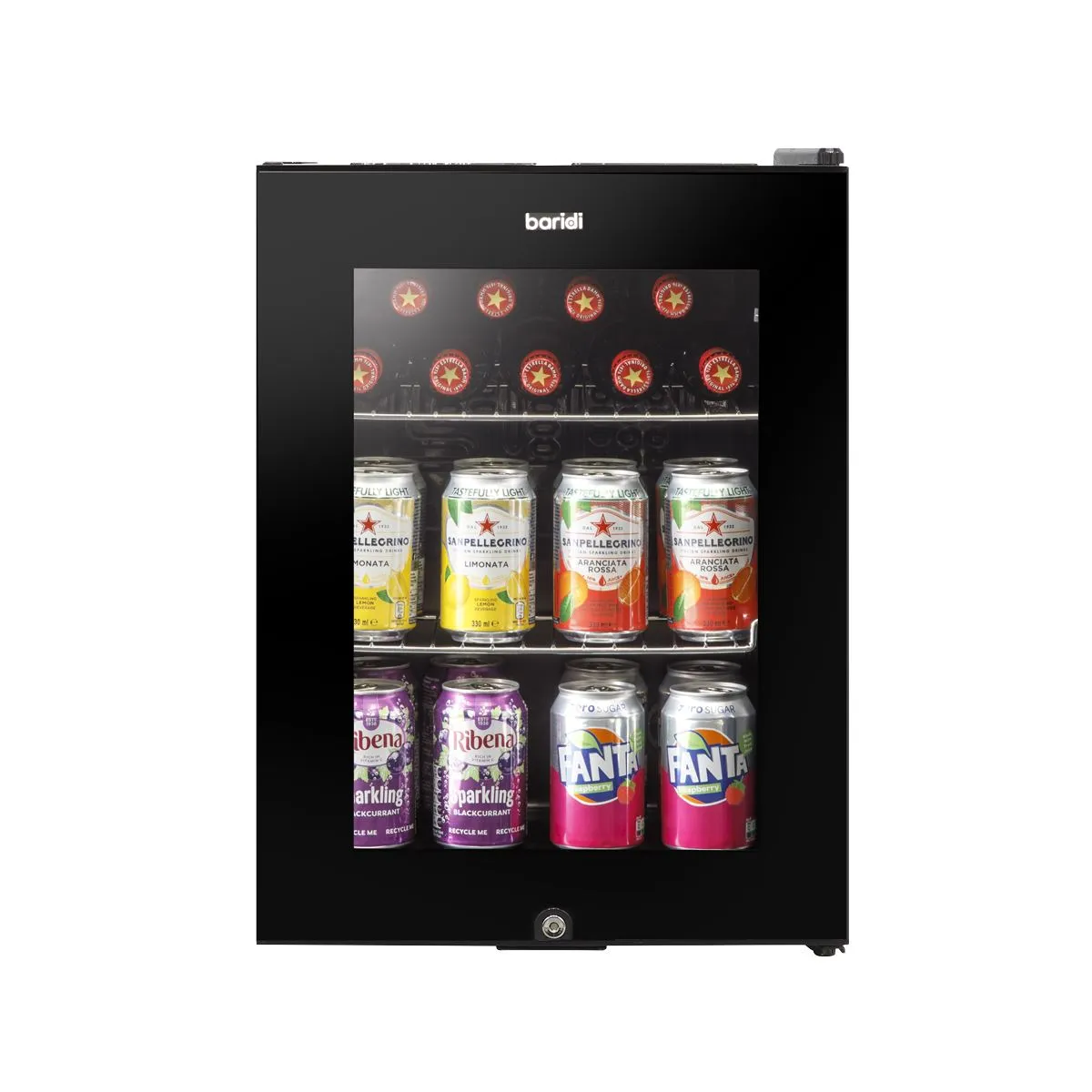 Baridi 40L Drinks Mini Fridge with LED Light, Black and Glass Door