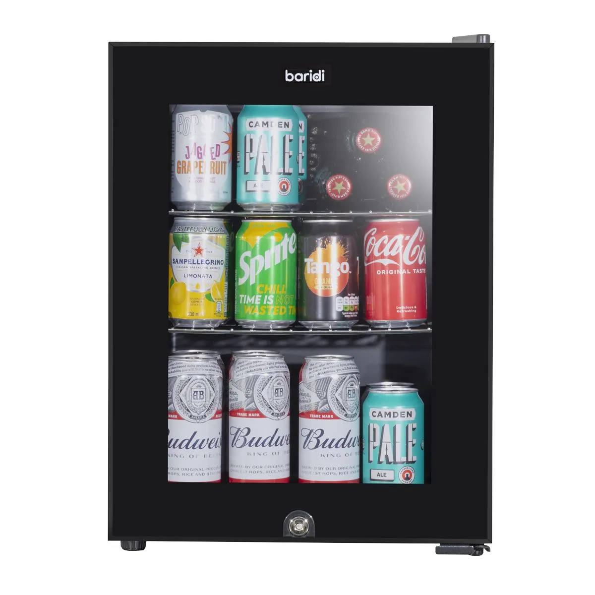 Baridi 40L Drinks Mini Fridge with LED Light, Black and Glass Door