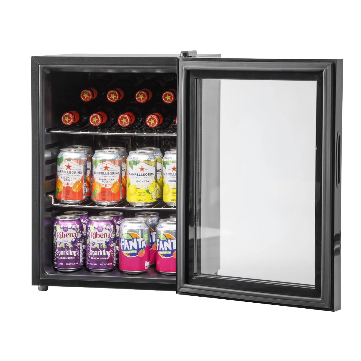 Baridi 40L Drinks Mini Fridge with LED Light, Black and Glass Door