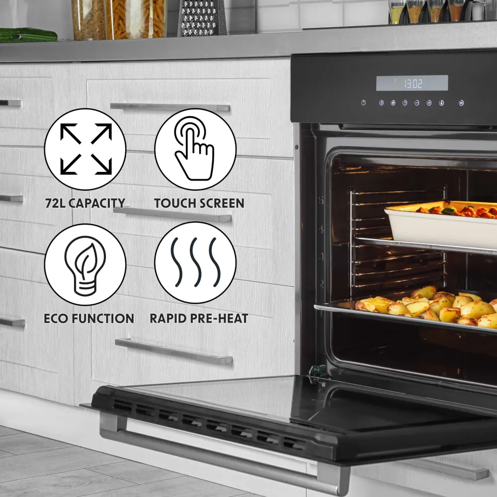 Baridi Integrated Fan-Assisted Electric Oven 60cm, 72L Capacity - Black/Stainless Steel - B