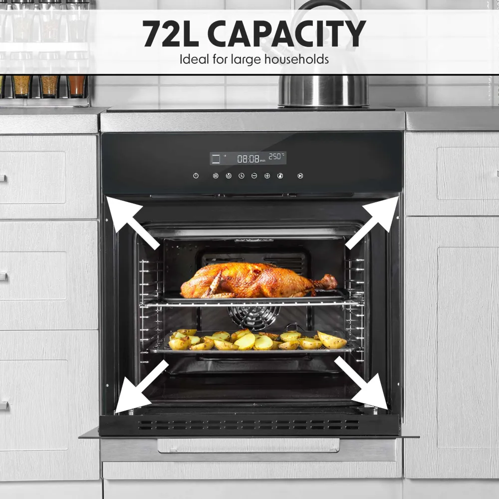 Baridi Integrated Fan-Assisted Electric Oven 60cm, 72L Capacity - Black/Stainless Steel - B