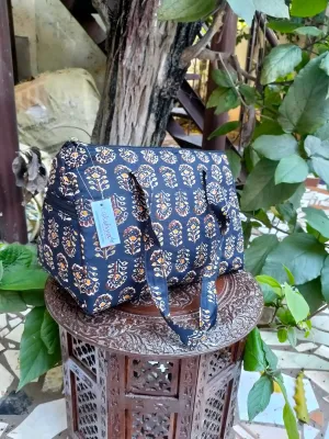 Barrel Handbags Black Ajarkh Print