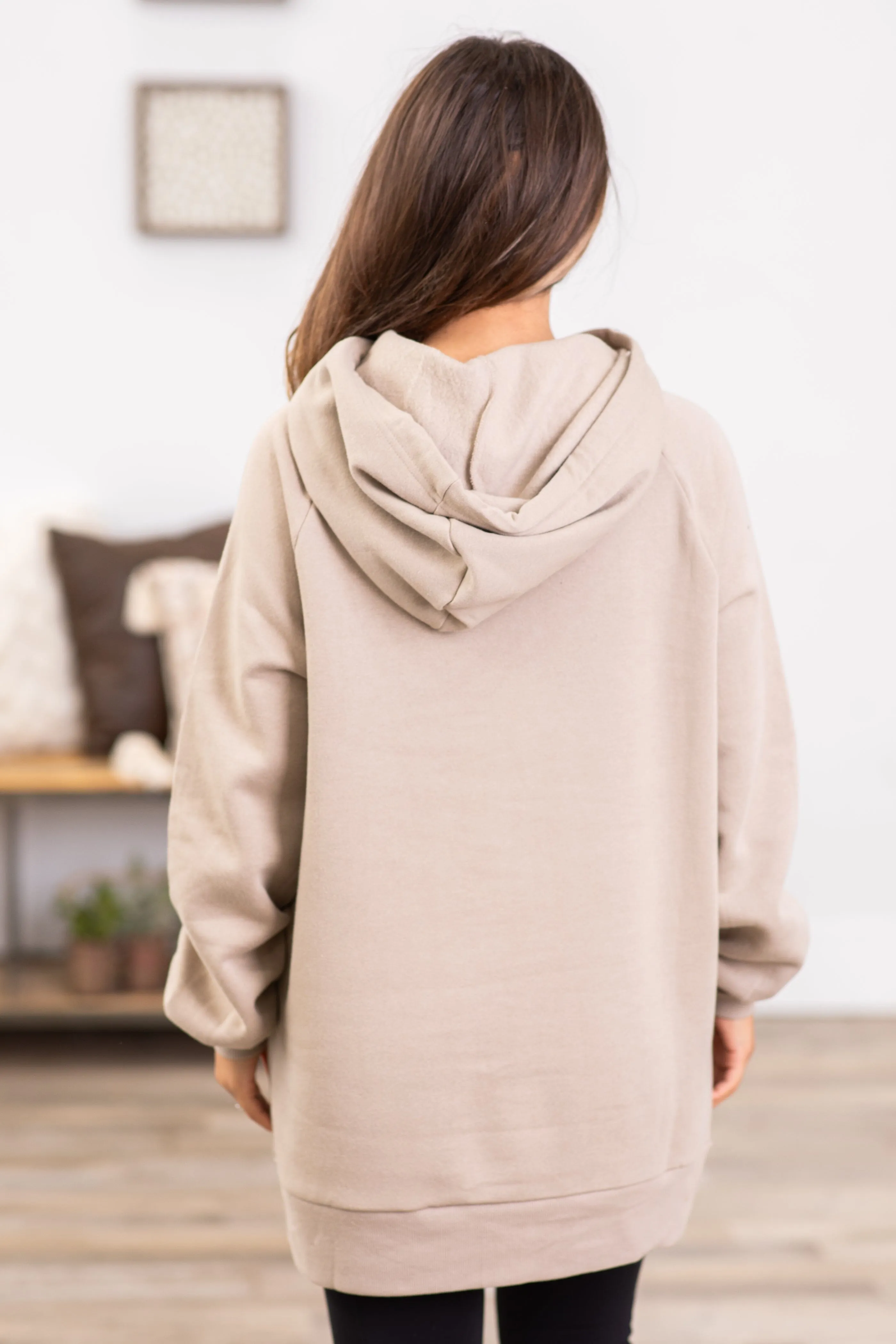 Beige Side Tie Drawstring Hoodie