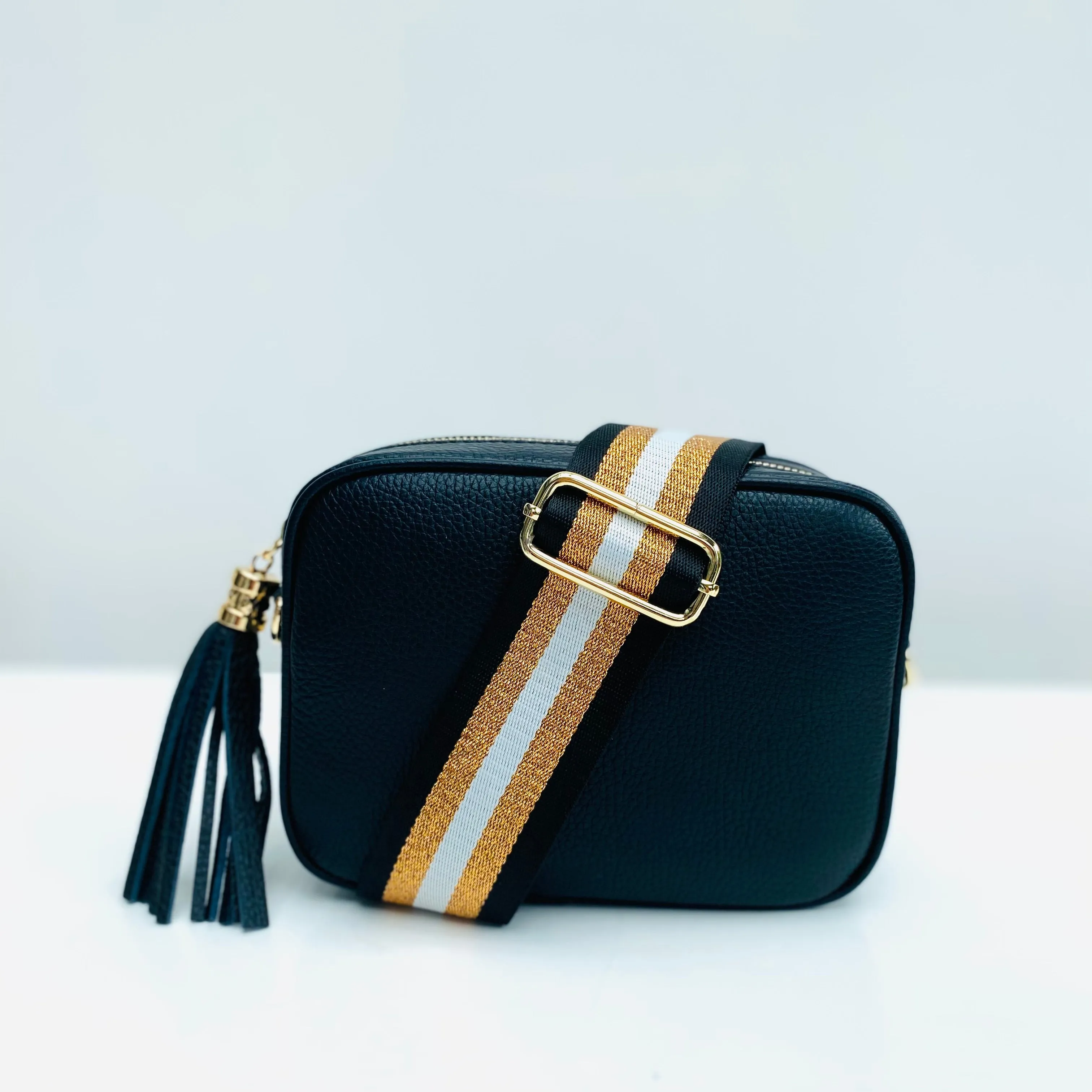 Black and Rose Gold Stripe Bag Strap