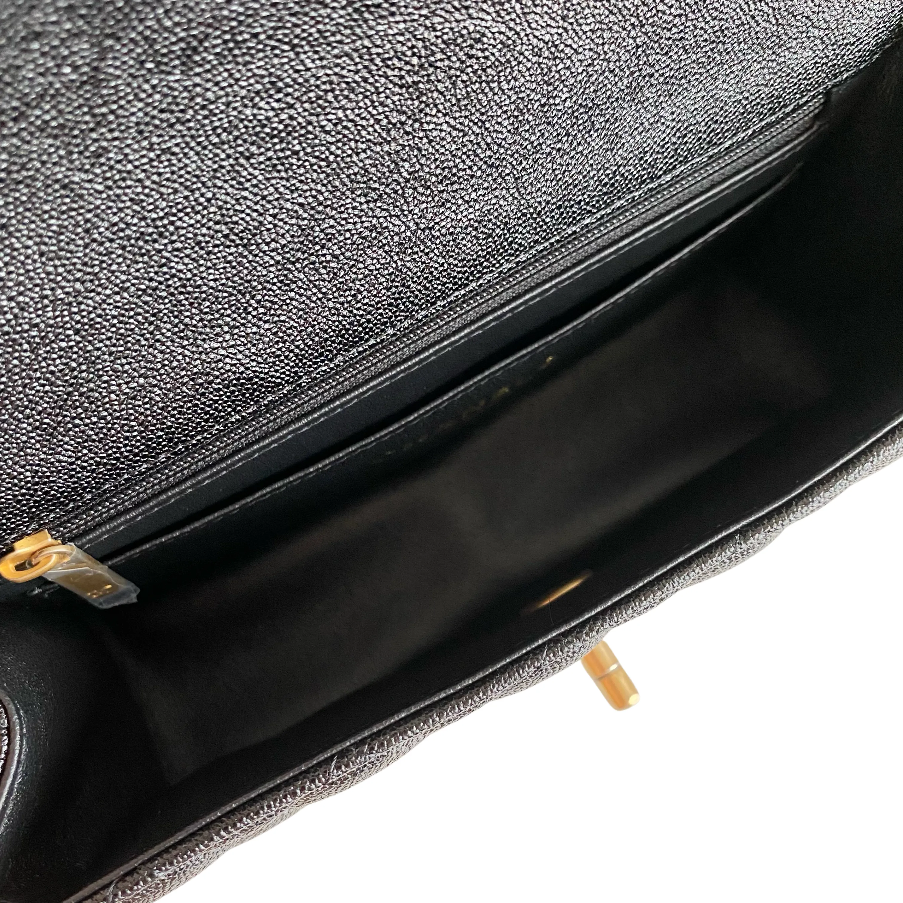 Black Caviar Quilted Mini Top Handle Rectangular Flap