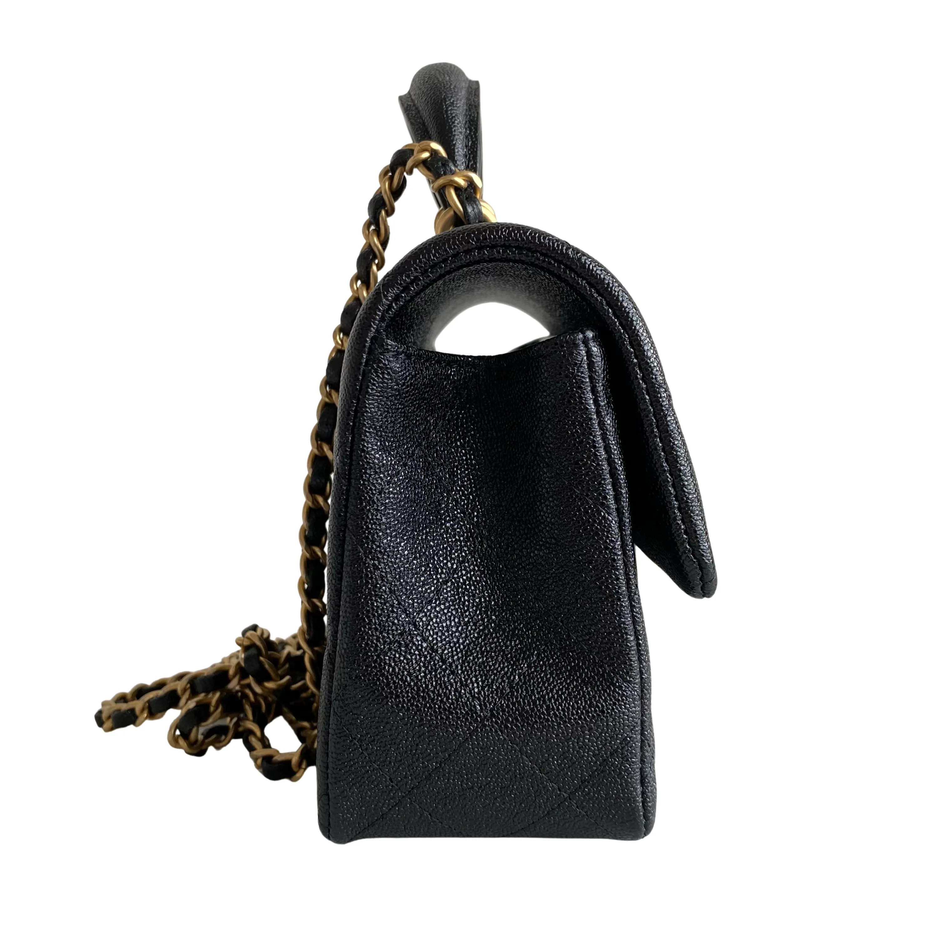 Black Caviar Quilted Mini Top Handle Rectangular Flap