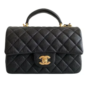 Black Caviar Quilted Mini Top Handle Rectangular Flap