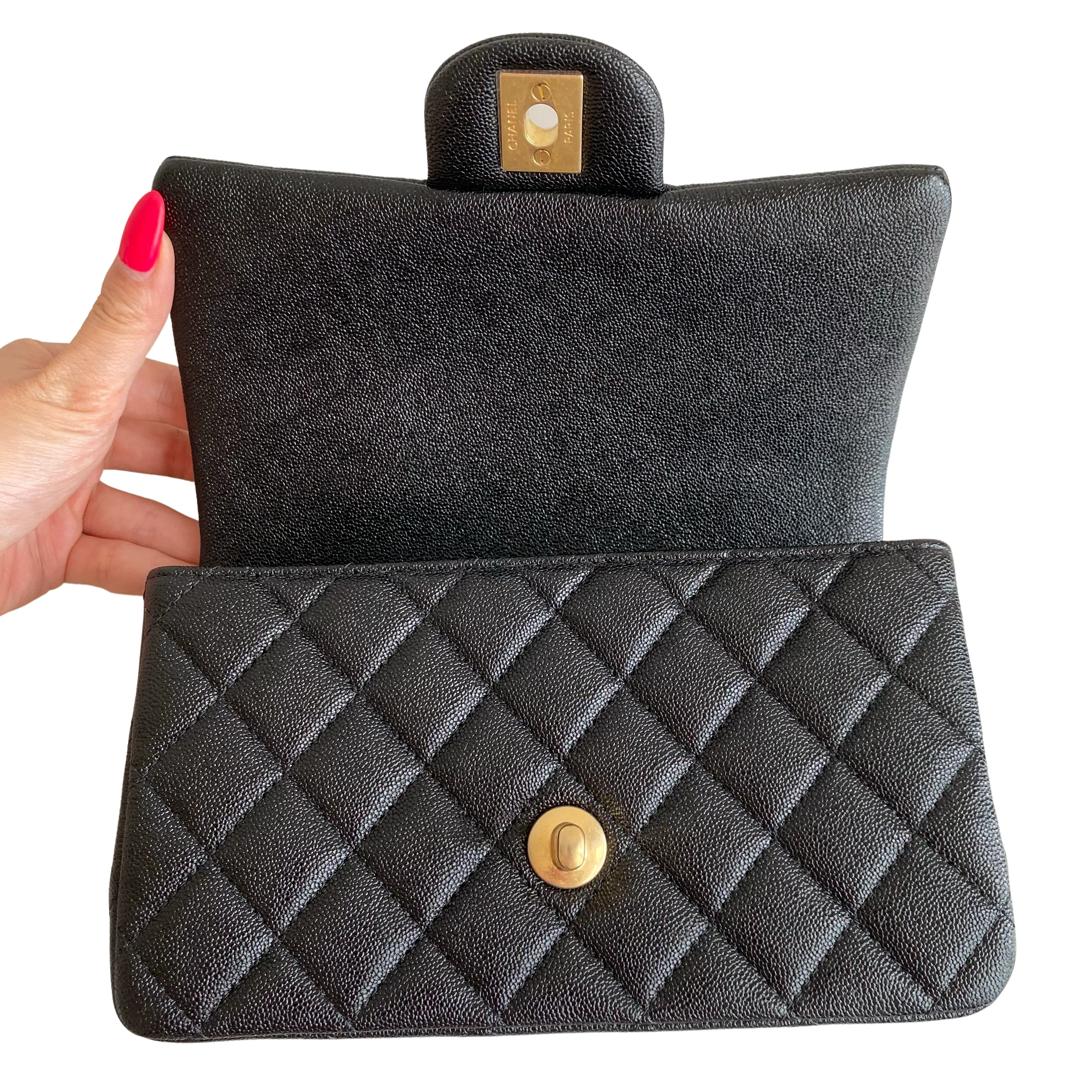 Black Caviar Quilted Mini Top Handle Rectangular Flap